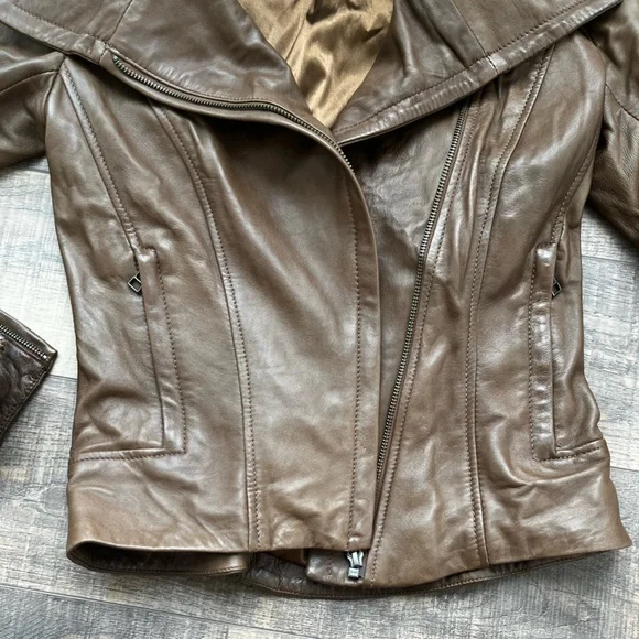 Real brown leather jacket - Picture 4 of 6